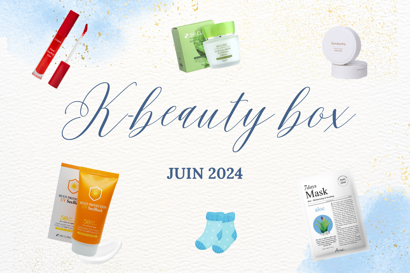 Produits de la K-beauty Box de Juin 2024, essentiels pour une routine beauté estivale