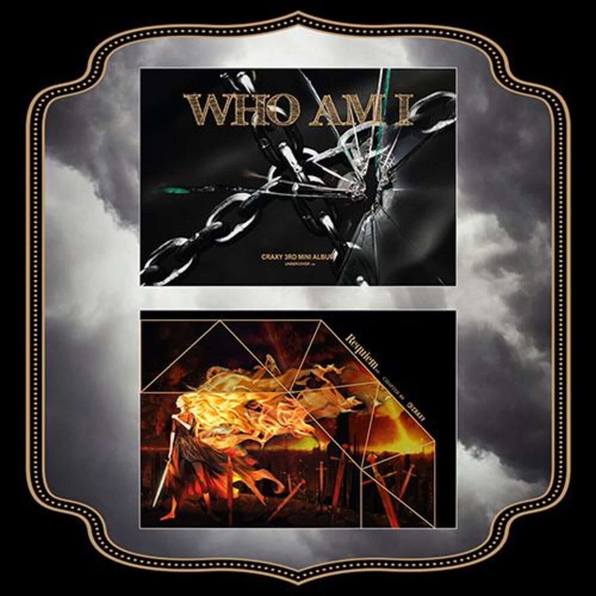 CRAXY - WHO AM I (Set of 2) - Album Kpop, coffret complet avec visuels noirs et feu, brand CRAXY, style Kpop