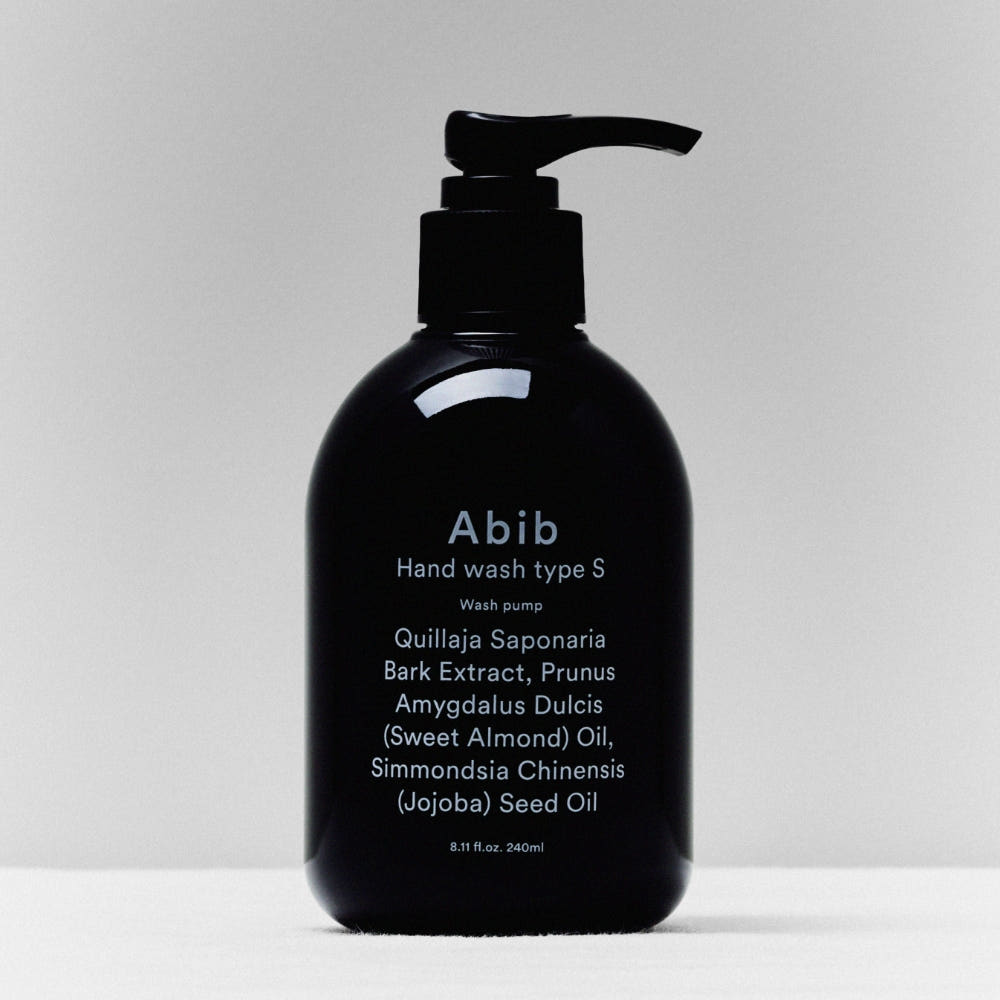 ABIB Hand Wash Type S Wash Pump 240ml, gel nettoyant mains Abib noir sur fond clair, pompe visible.