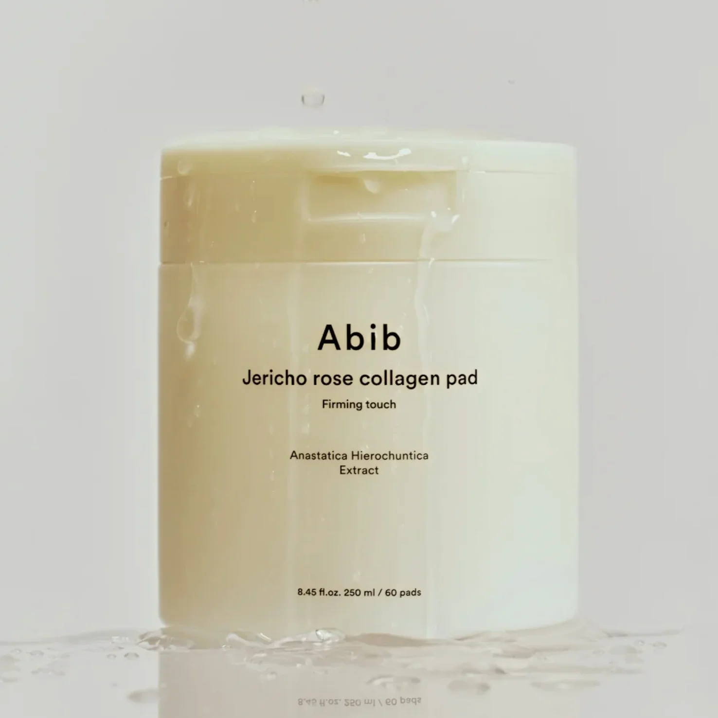 ABIB Jericho Rose Collagen Pad Firming Touch 60 Pads, photo produit Abib sur fond clair, extrait visible du packaging
