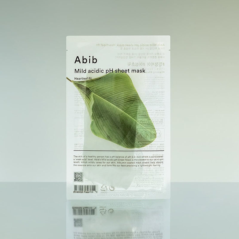 ABIB Mild Acidic pH Sheet Mask 30ml de la marque ABIB, masque en tissu vert sur fond clair.