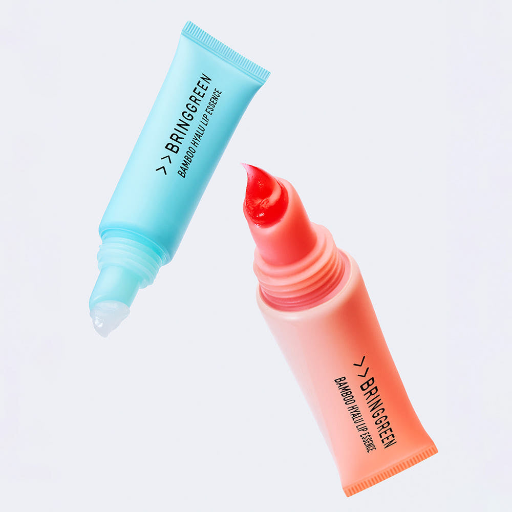 BRINGGREEN Bamboo Hyalu Lip Essence de la marque BRINGGREEN, tubes bleu et rouge sur fond clair
