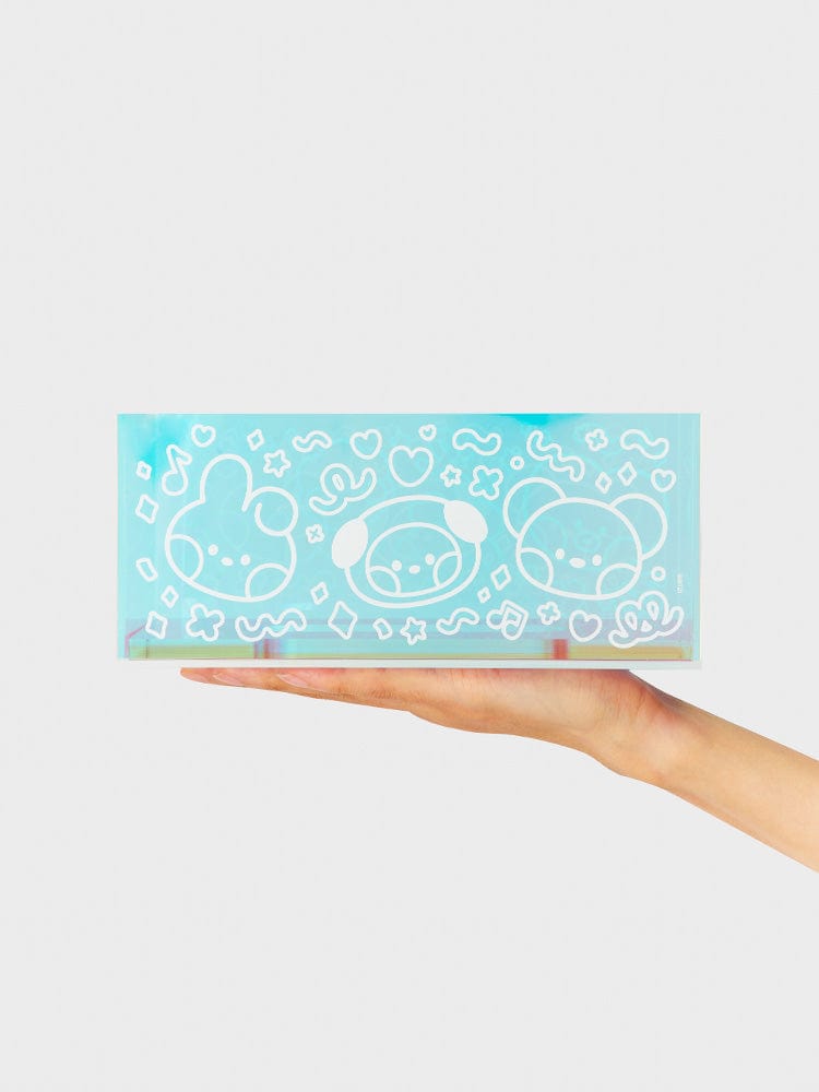 BT21 ACRYLIC TISSUE BOX COVER GLITTER EDITION, housse acrylique LINE FRIENDS, motif kawaii bleu avec paillettes