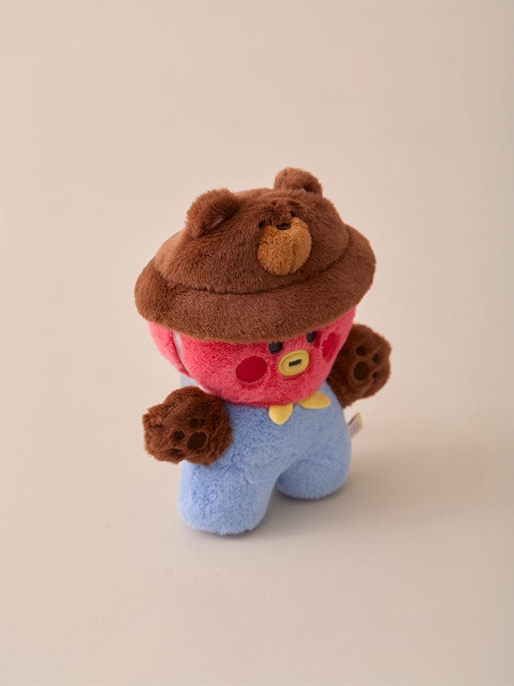 BT21 BABY COSTUME PLUSH CLOSET - BEAR FLUFFY : peluche bébé ours brun costumée, sur fond clair, LINE FRIENDS/BTS