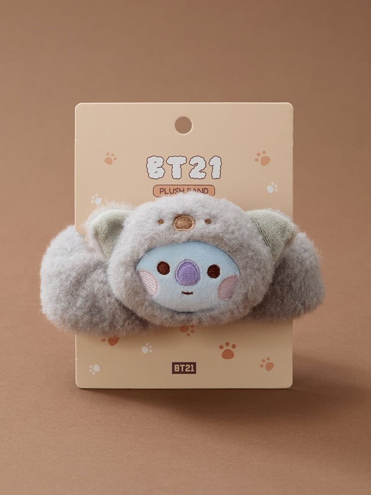 BT21 BABY MORE FLUFFY FACE PLUSH BAND peluche gris koala sur carte, LINE FRIENDS, décor chambre, fond beige
