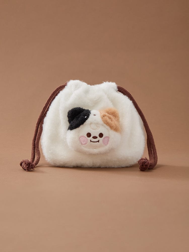BT21 BABY MORE FLUFFY FACE PLUSH STRING POUCH : peluche coton avec visuel More, en sac à cordon, fond beige, LINE FRIENDS