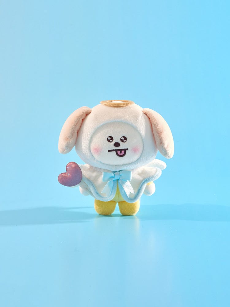 BT21 CHIMMY ANGEL PLUSH ANGEL & VILLAIN LINE FRIENDS, peluche CHIMMY ange sur fond bleu ciel