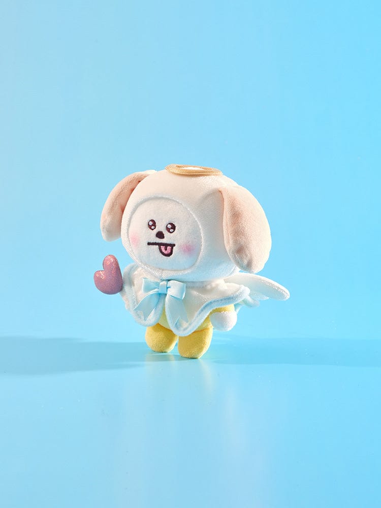 BT21 CHIMMY ANGEL PLUSH ANGEL & VILLAIN peluche CHIMMY, officiel LINE FRIENDS, sur fond bleu ciel