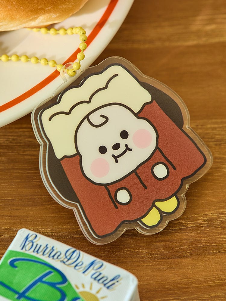 BT21 CHIMMY BABY ACRYLIC KEYRING BAKERY SHOP : porte-clés CHIMMY sur décor bakery, sous licence LINE FRIENDS, fan K-pop.