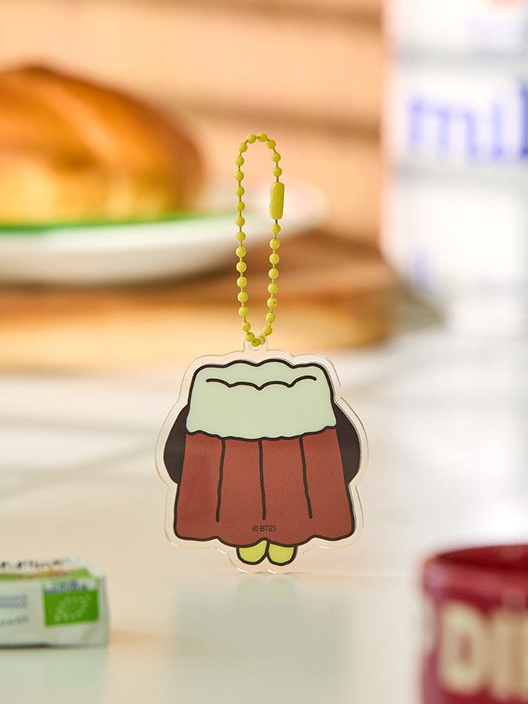 BT21 CHIMMY BABY ACRYLIC KEYRING BAKERY SHOP : porte-clés CHIMMY devant un décor de pâtisserie, style K-pop LINE FRIENDS.