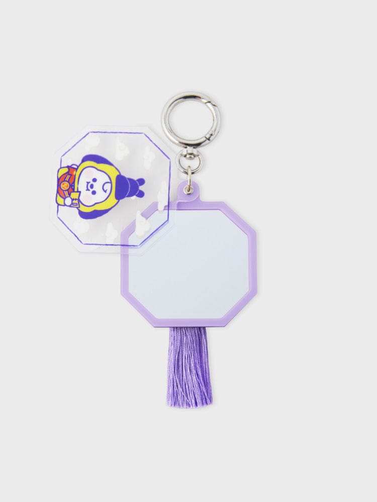 BT21 CHIMMY BABY MIRROR KEYRING K-EDITION ver.2, porte-clés miroir officiel LINE, CHIMMY bleu avec pompon, fond blanc