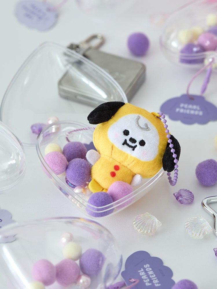 BT21 CHIMMY BABY PEARL PLUSH KEYRING officiel LINE FRIENDS, porte-clés en peluche CHIMMY sur fond violet décoratif