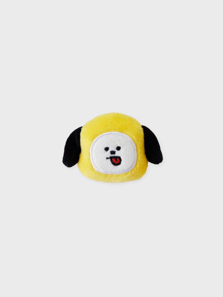 BT21 CHIMMY QUILTED BAG WITH FACE PLUSH BADGE WINTER EDITION : peluche CHIMMY jaune avec badge visage, fond clair