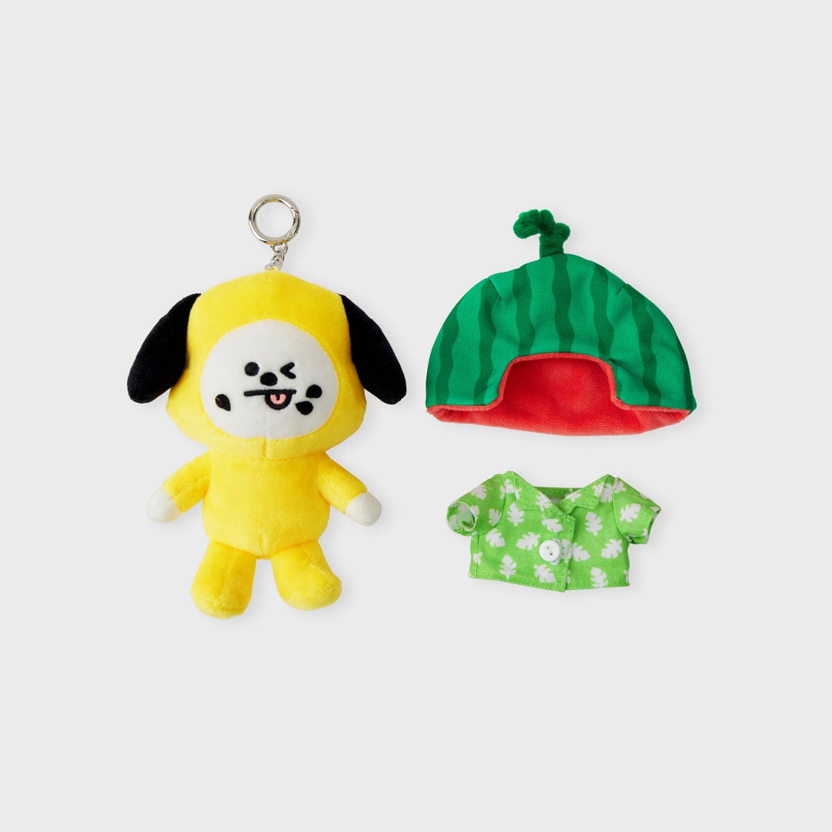 BT21 CHIMMY SUMMER LANE BODY BAG CHARM LINE FRIENDS : porte-clés CHIMMY assorti, photo sur fond clair, accessoires d’été.