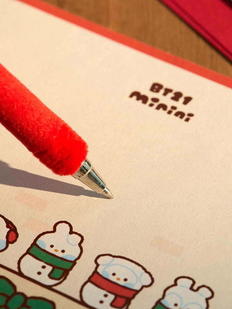 BT21 CHIMMY mini minini SNOWMAN PLUSH GEL PEN PETITE HOLIDAY : stylo peluche gel CHIMMY avec décor neige et rouge