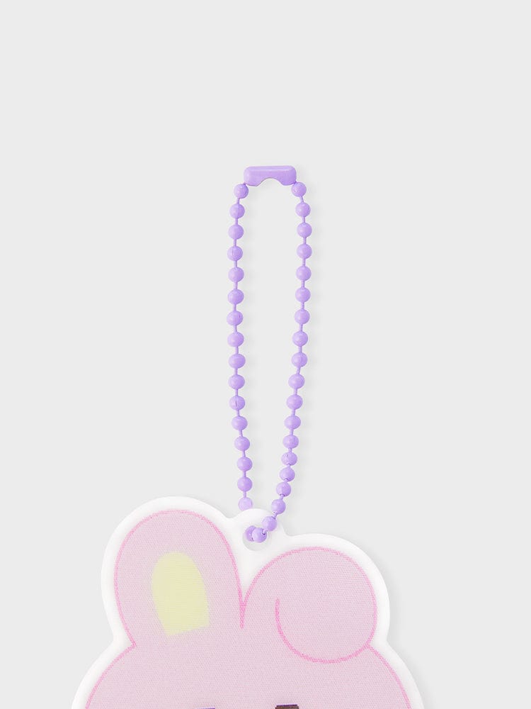 BT21 COOKY NEWBORN BABY LENTICULAR 3D KEYRING LINE FRIENDS : porte-clés bébé COOKY violet rose sur fond clair.