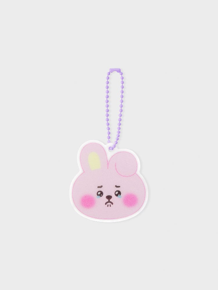 BT21 COOKY NEWBORN BABY LENTICULAR 3D KEYRING officiel LINE FRIENDS, porte-clés lapin musclé COOKY rose violet, sur fond clair.