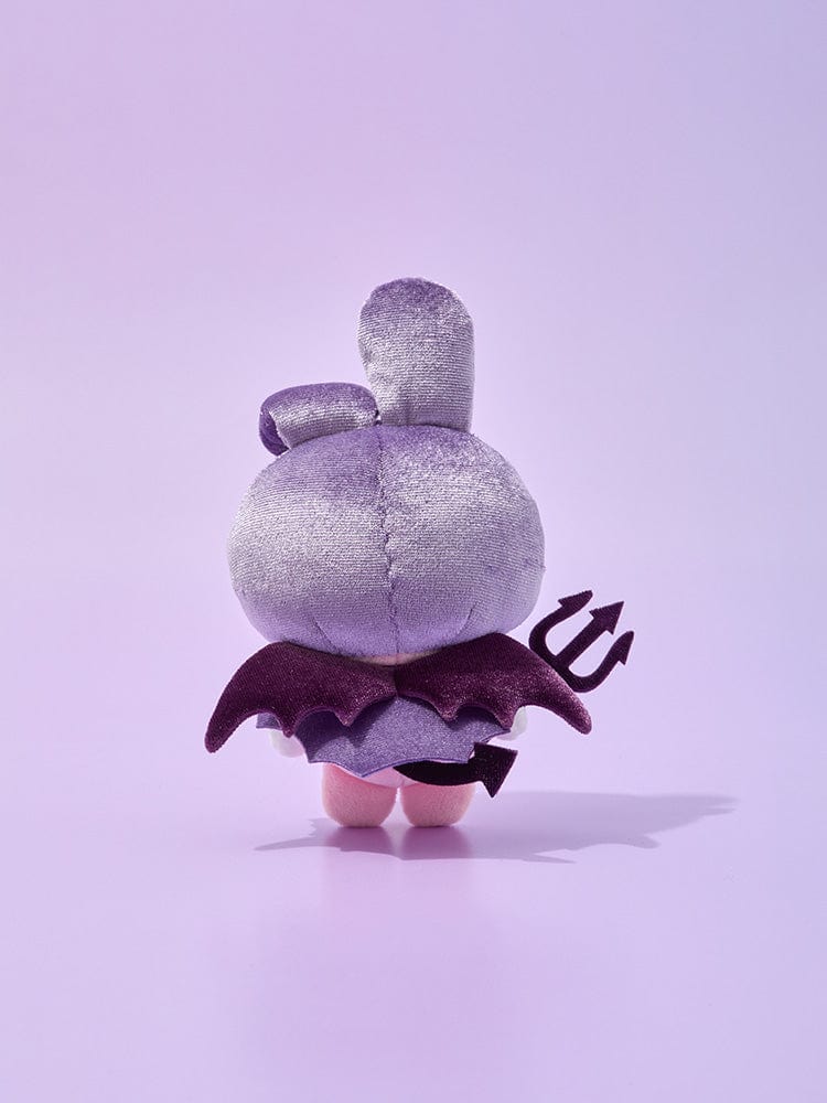 BT21 COOKY VILLAIN PLUSH ANGEL & VILLAIN peluche officielle LINE FRIENDS sur fond violet, COOKY ange & vilain