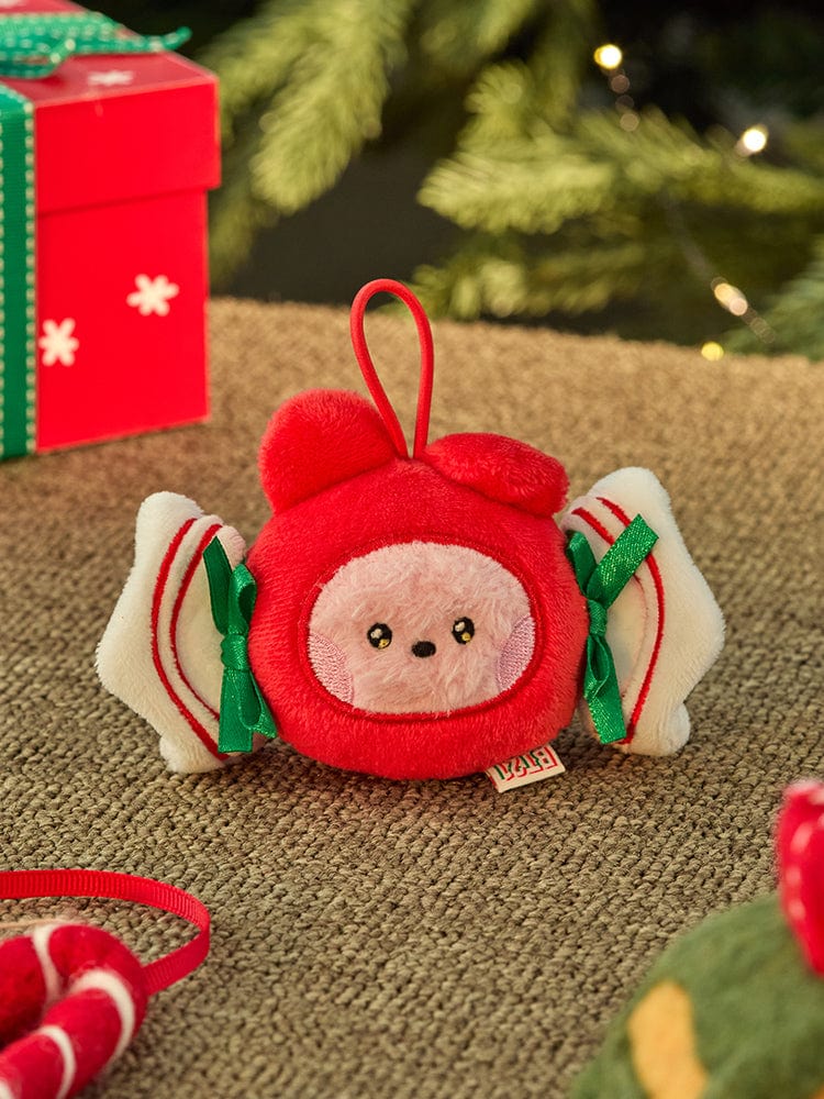BT21 COOKY mini minini ORNAMENT PLUSH KEYRING PETITE HOLIDAY : porte-clés peluche COOKY sur toile, décor Noël, fan K-pop.