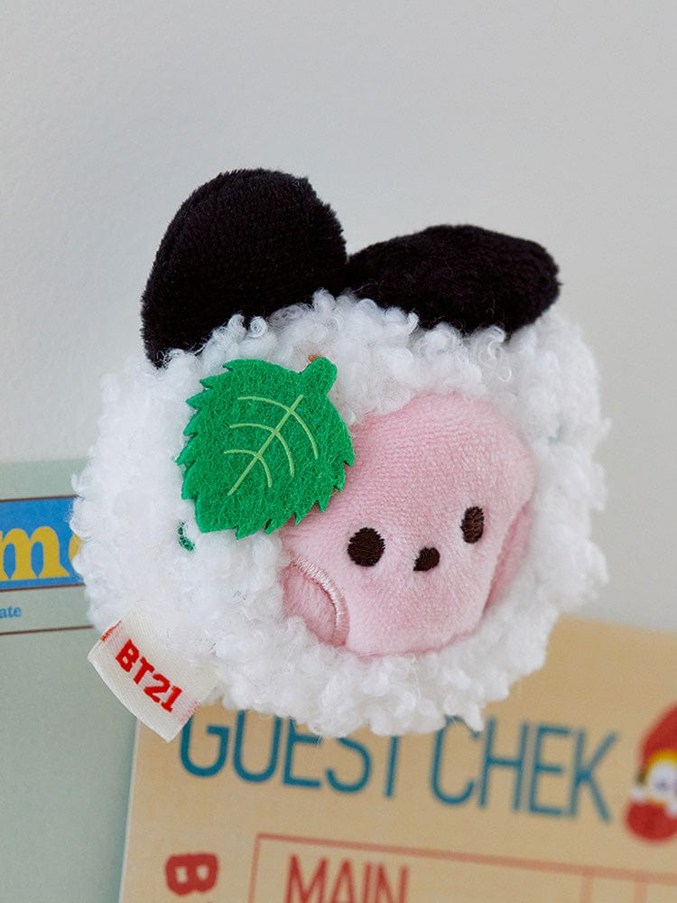 BT21 COOKY minini PLUSH MAGNET BUNSIK : peluche aimantée COOKY Jungkook BTS, sur carte colorée, style mignon.