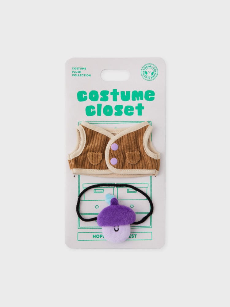 BT21 COSTUME PLUSH CLOSET - VEST HOPE IN LOVE, peluche BTS LINE FRIENDS dans son emballage, détail du gilet Hope.