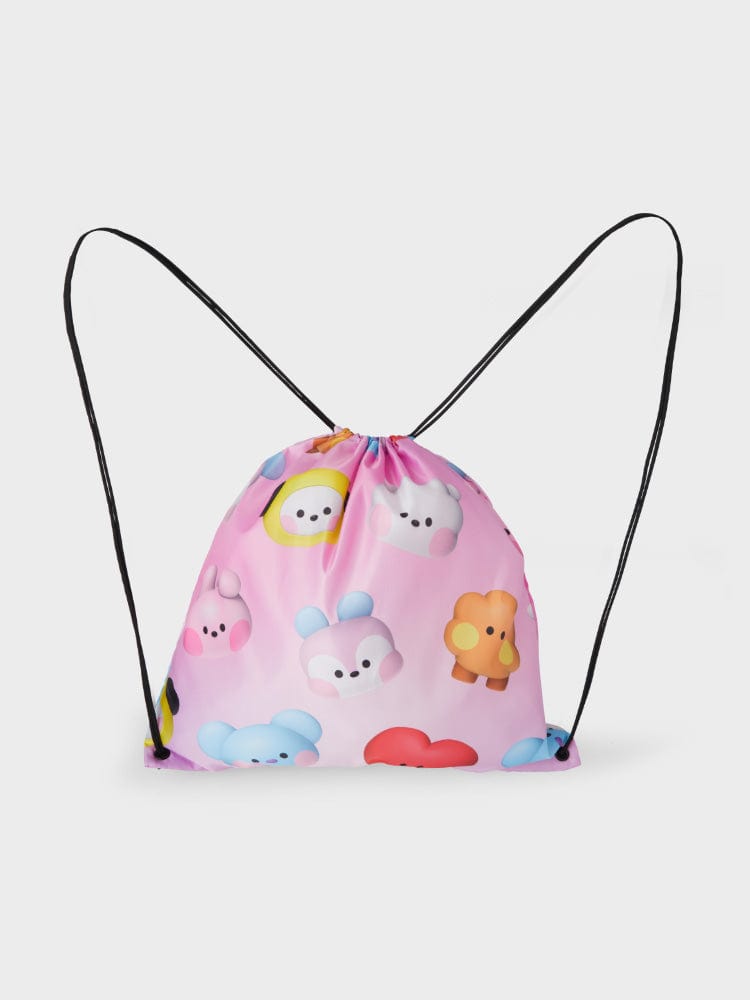 BT21 DRAWSTRING BACKPACK BIG & TINY EDITION, sac à dos à cordon officiel LINE FRIENDS, imprimé personnages mignons pastel.