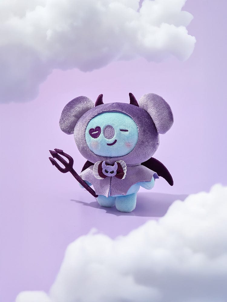 BT21 KOYA VILLAIN PLUSH ANGEL & VILLAIN, peluche officielle LINE FRIENDS sur nuages violets, KOYA coquin et ailé