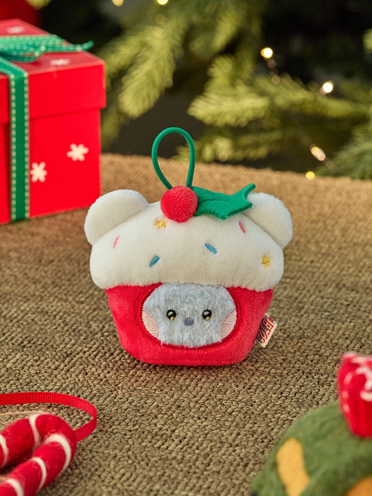 BT21 KOYA mini minini ORNAMENT PLUSH KEYRING PETITE HOLIDAY : porte-clés KOYA en peluche sur décor sapin et cadeaux