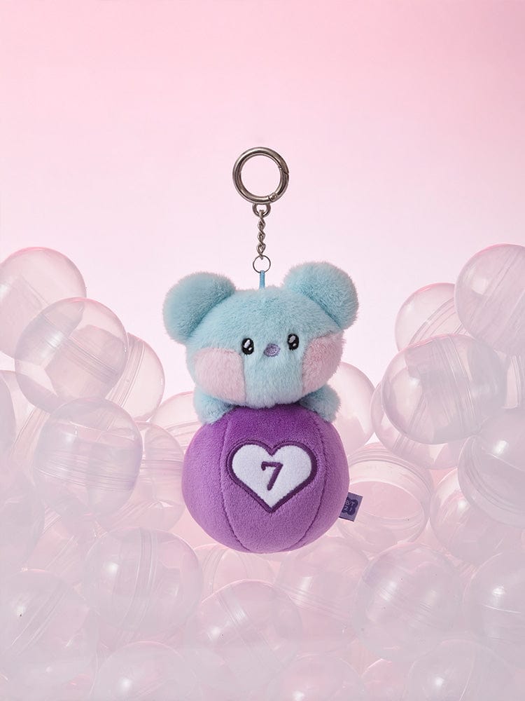 BT21 KOYA minini PLUSH KEYRING LUCKY GATCHA, porte-clés plush KOYA koala sur fond rose pastel, accessoire officiel BT21