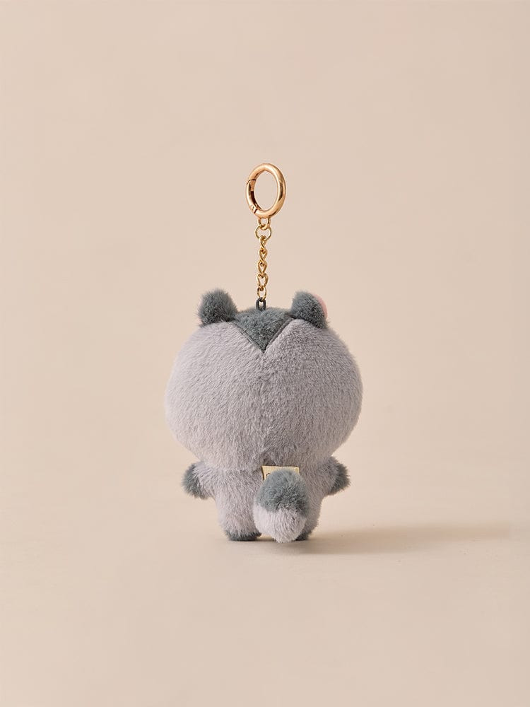 BT21 MANG BABY PLUSH KEYRING FLUFFY : porte-clés peluche MANG LINE FRIENDS sur fond beige, poney masqué danseur.