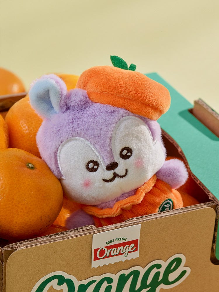 BT21 MANG BABY PLUSH ORANGE PARTY : peluche Orange Party de la marque BT21 LINE, poney masqué j-hope, en boîte