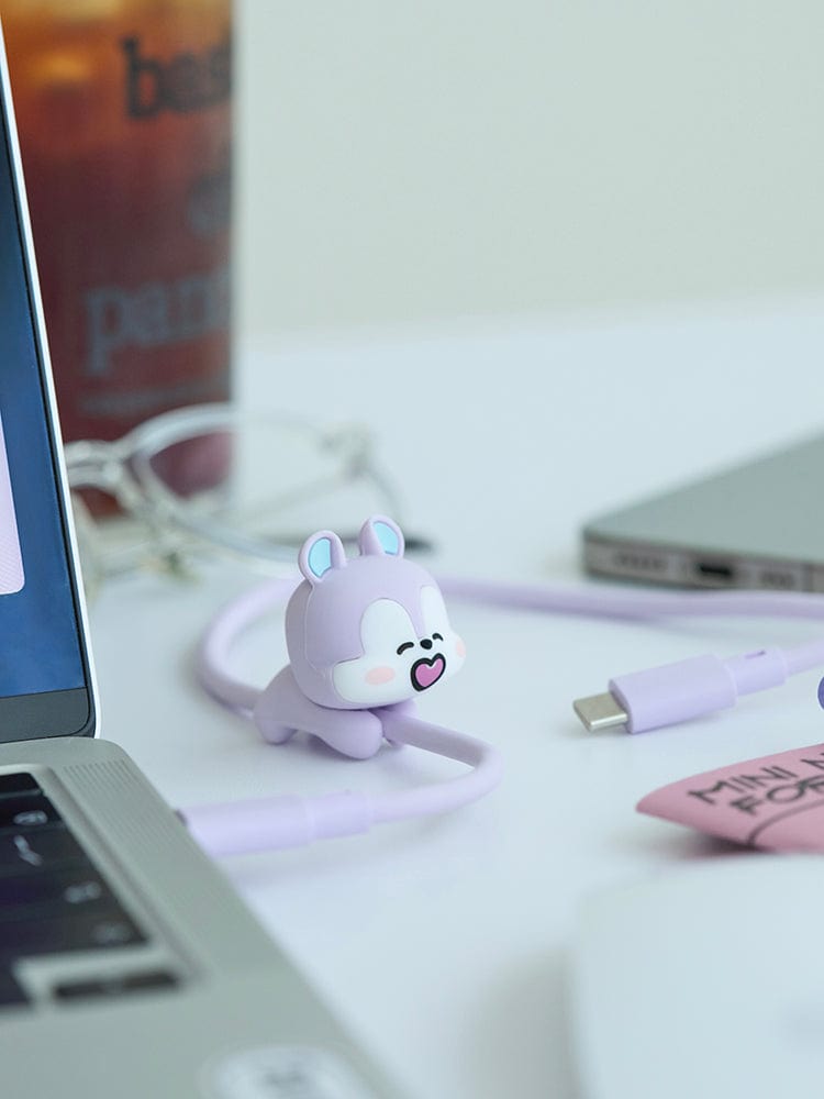 BT21 MANG BASIC USB C CABLE, câble USB-C LINE FRIENDS avec figurine MANG sur bureau, design officiel BTS J-Hope