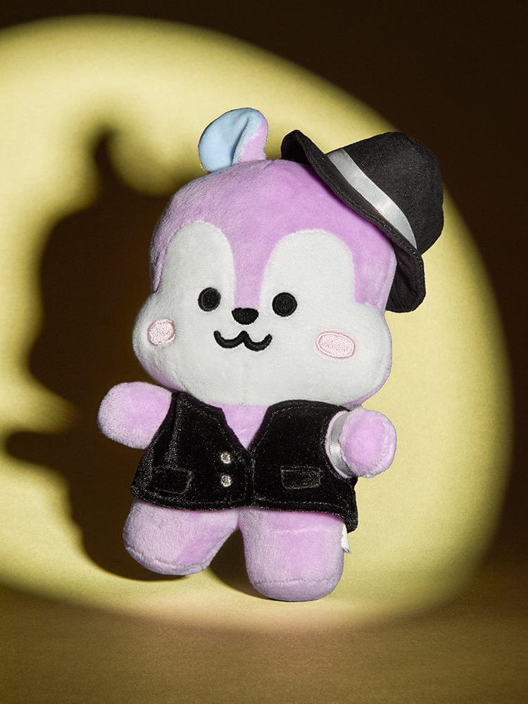 BT21 MANG Born to Dance Small Wire Doll, peluche officielle LINE FRIENDS : MANG danseur masqué, fond jaune, gros plan.