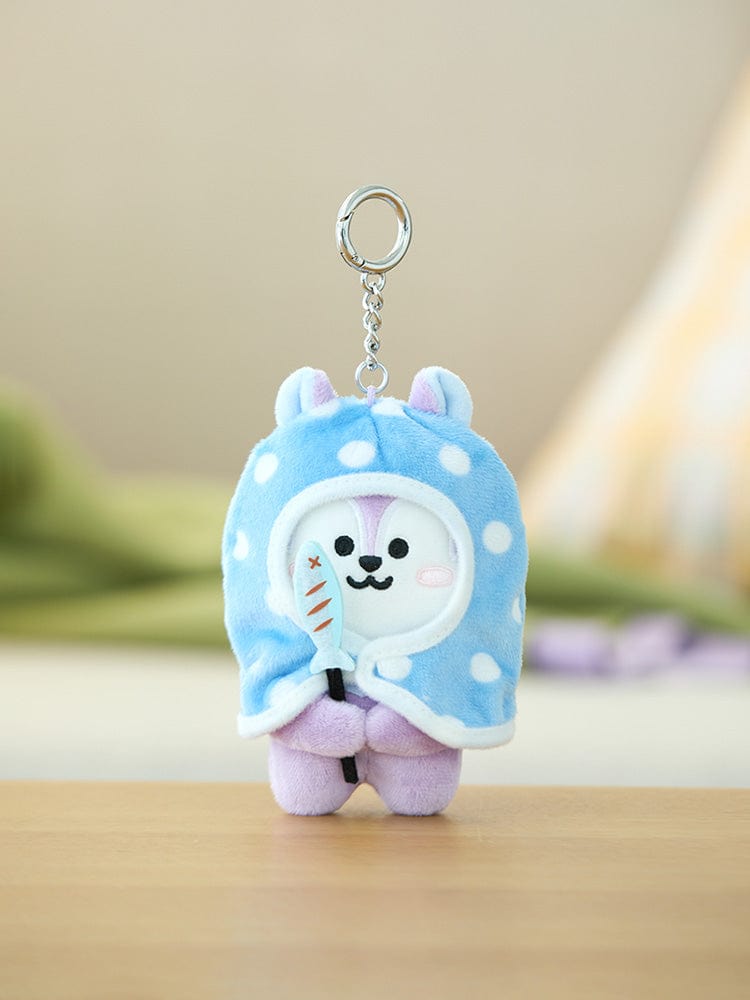 BT21 MANG DOLL KEYRING CAMPFIRE, porte-clés officiel LINE FRIENDS en peluche MANG, décor campfire sur table