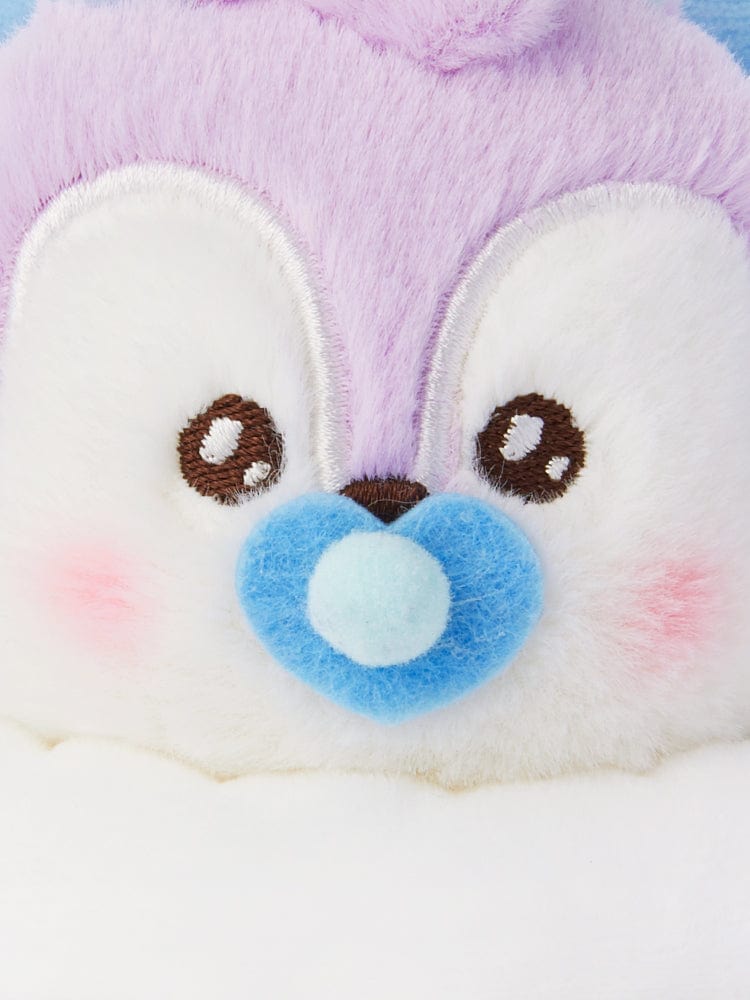 BT21 MANG NEWBORN BABY PLUSH LINE FRIENDS, peluche bébé poney danseur masqué, gros plan museau violet-bleu