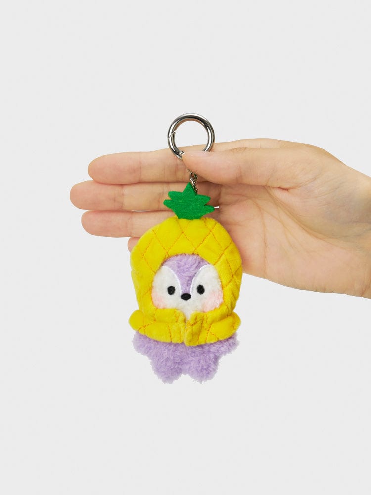 BT21 MANG mini minini FRUITS KEYRING : porte-clés officiel en forme d’ananas, main tenant le petit personnage MANG.