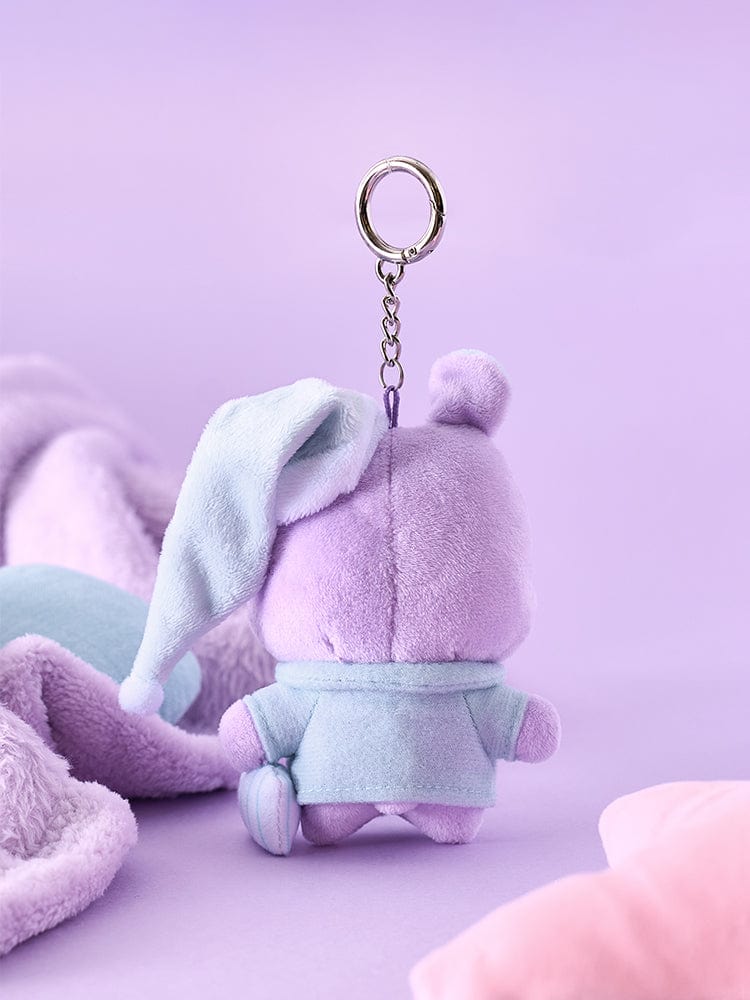 BT21 NEW BASIC MANG PAJAMA PLUSH KEY RING officiel LINE FRIENDS, porte-clés Mang en pyjama violet sur fond pastel