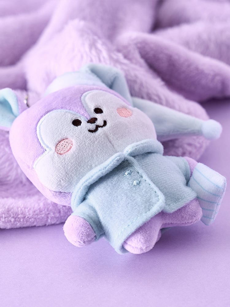 BT21 NEW BASIC MANG PAJAMA PLUSH KEY RING officiel LINE FRIENDS : porte-clés peluche MANG en pyjama, sur tissu violet
