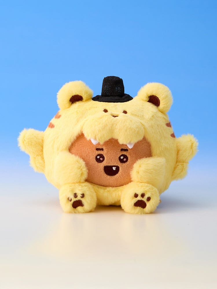 BT21 PLUSH K-HORANG, peluche LINE FRIENDS/BTS officielle sur fond bleu ciel, visage mignon et détails soignés.