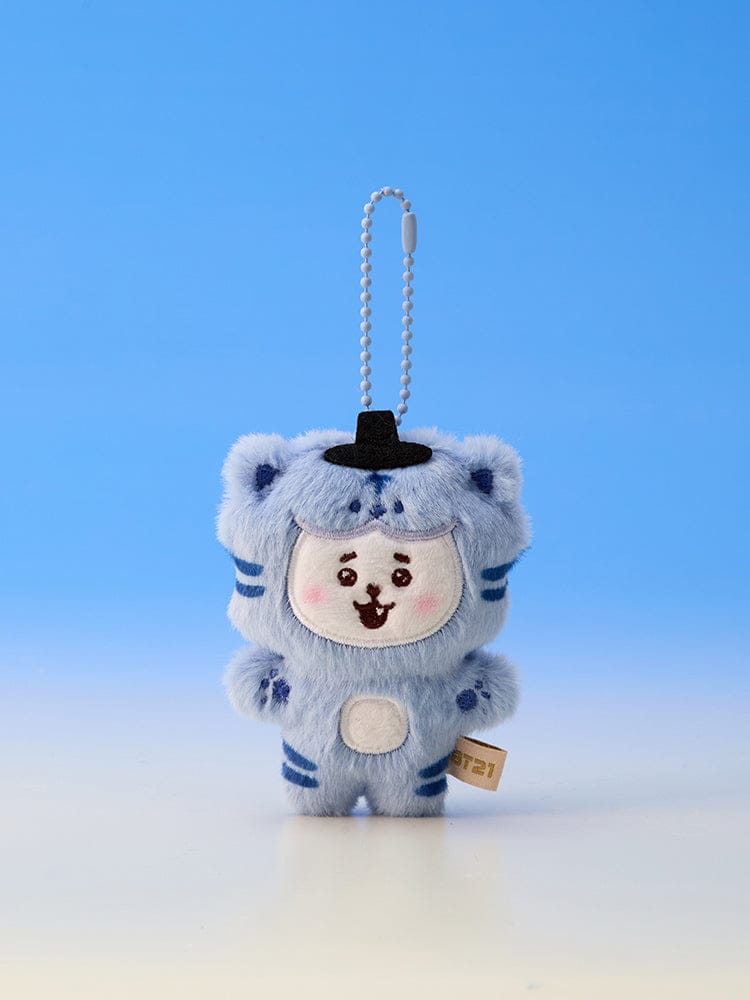 BT21 PLUSH KEYRING K-HORANG porte-clés peluche officiel LINE FRIENDS, personnage bleu sur fond bleu clair