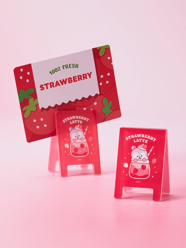 BT21 RANDOM ACRYLIC MULTI-CLIP STRAWBERRY PARTY (1P) LINE FRIENDS : clips acryliques fraise rose, décor pâtisserie sur fond clair