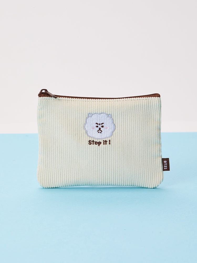 BT21 RANDOM SPEECH BUBBLE STAMP TODAY'S FACE (1P), trousse/porte-stylo BT21 LINE FRIENDS crème sur fond bleu, design Stop it !