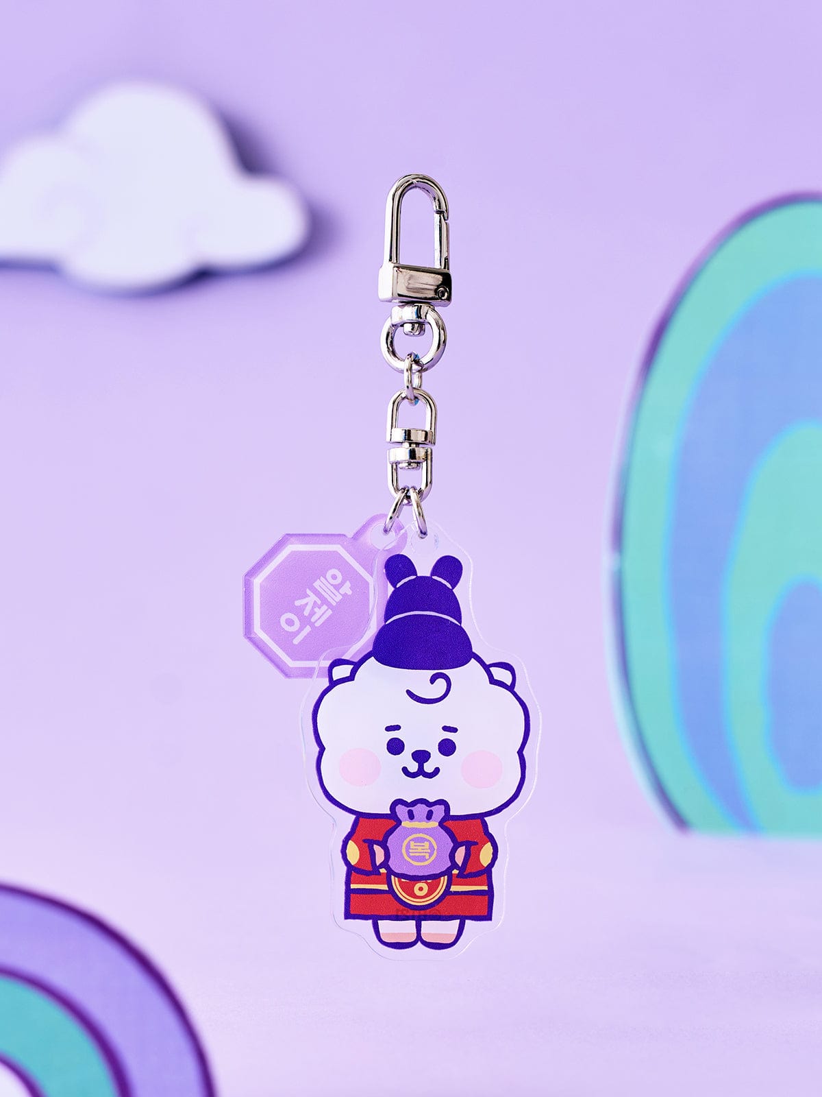 BT21 RJ BABY ACRYLIC KEYRING K-EDITION ver.2, porte-clés LINE FRIENDS officiel, alpaga RJ bleu sur fond violet