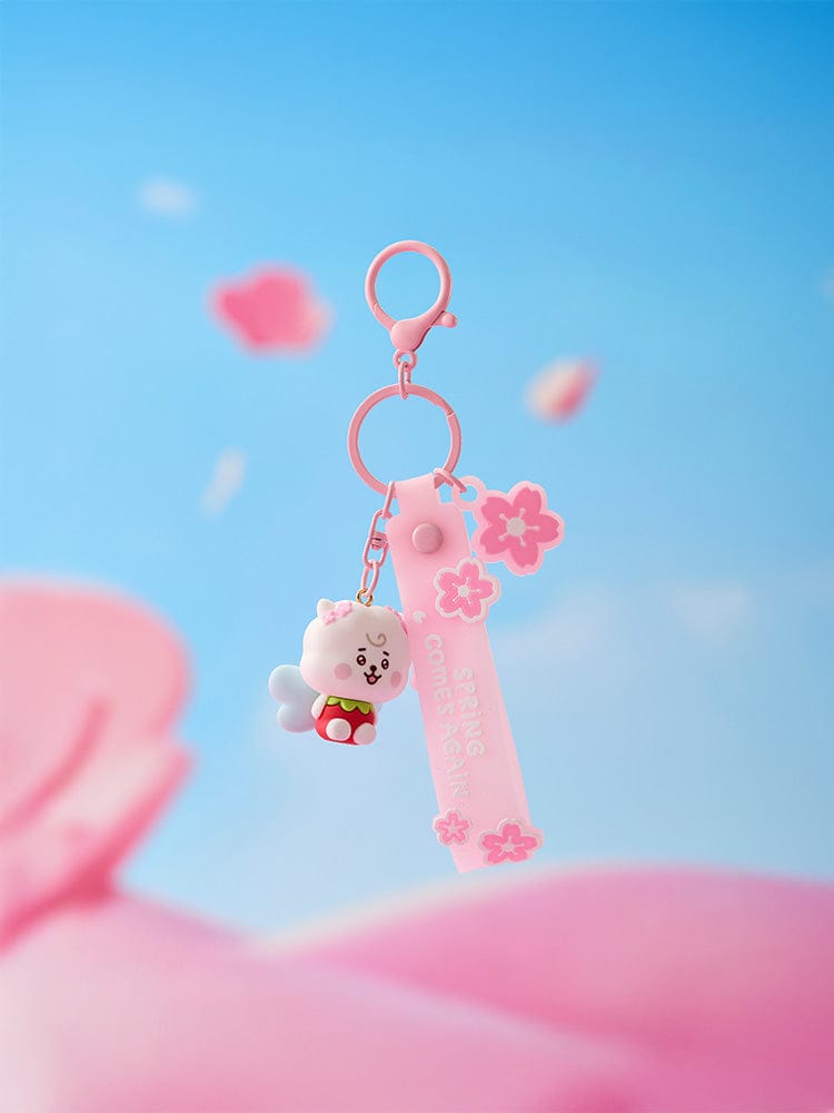 BT21 RJ BABY FIGURINE KEYRING SPRING FAIRY : porte-clés RJ alpaga rose, ciel bleu, fleurs, figurine officielle LINE FRIENDS.