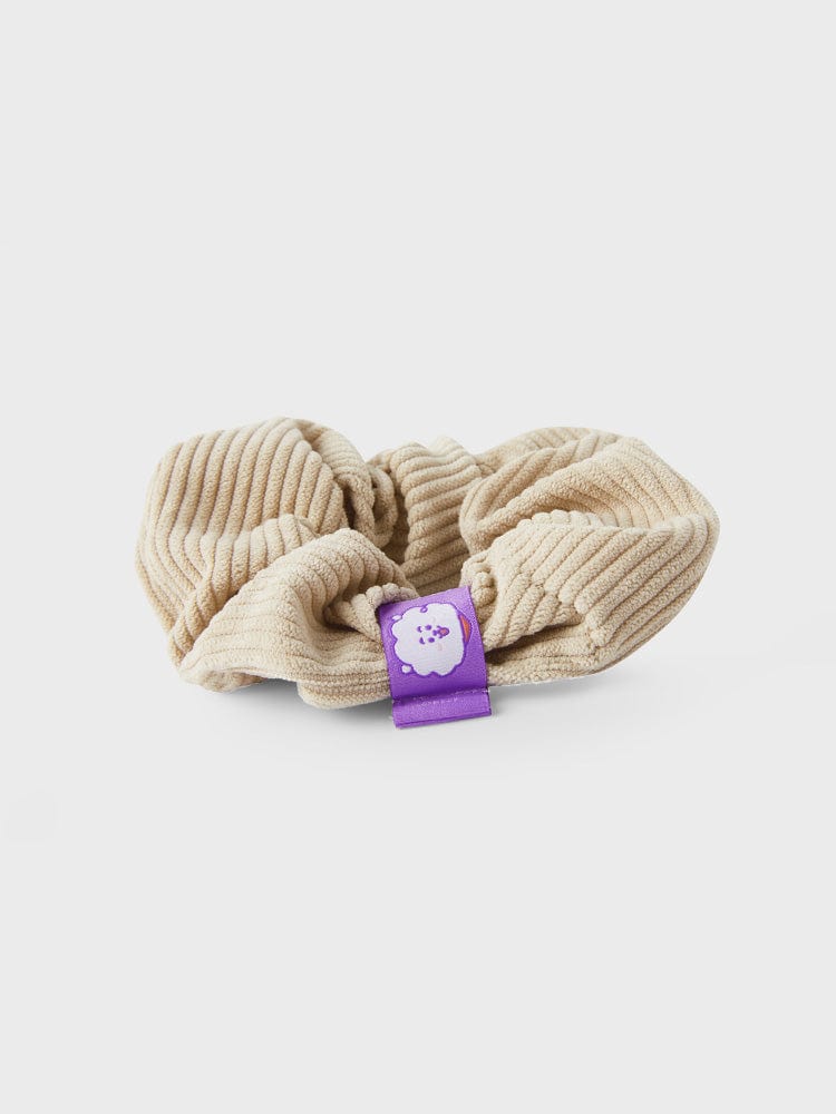 BT21 RJ HAIR SCRUNCHIE NEW BASIC EDITION, chouchou beige RJ sur fond clair, accessoire beauté LINE FRIENDS officiel