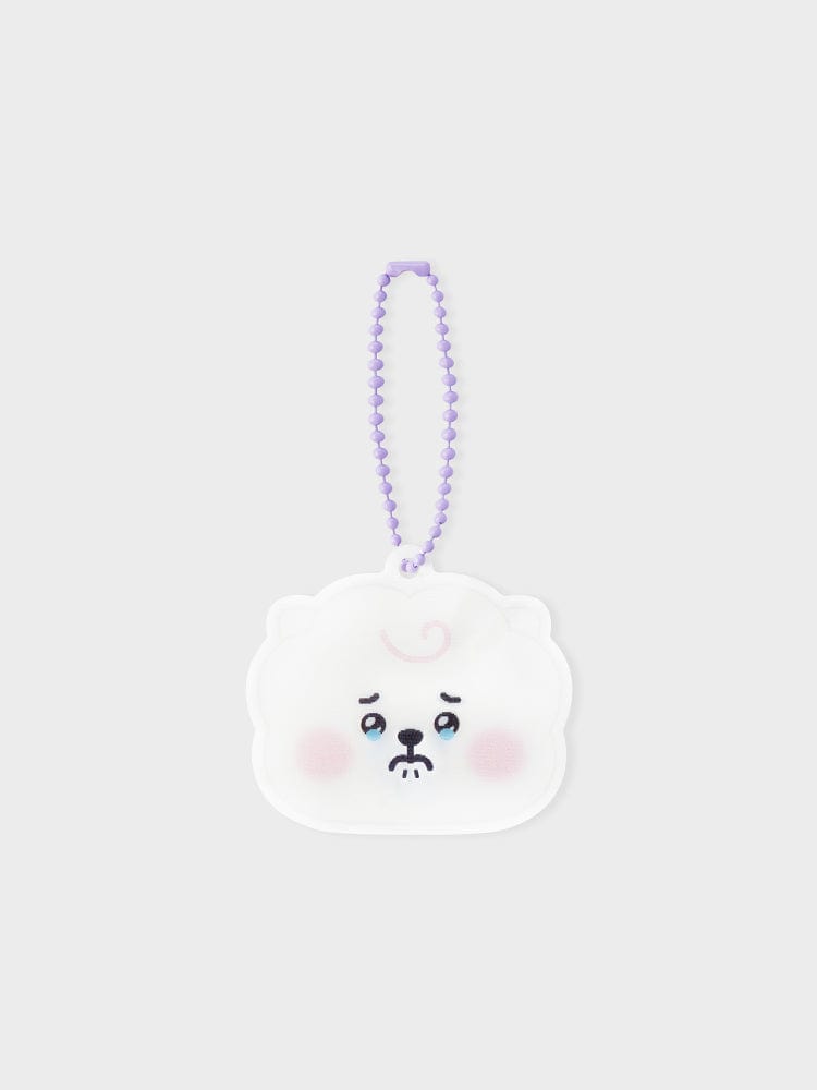 BT21 RJ NEWBORN BABY LENTICULAR 3D KEYRING, porte-clés RJ alpaga 3D avec cordon violet, fond clair, officiel LINE FRIENDS