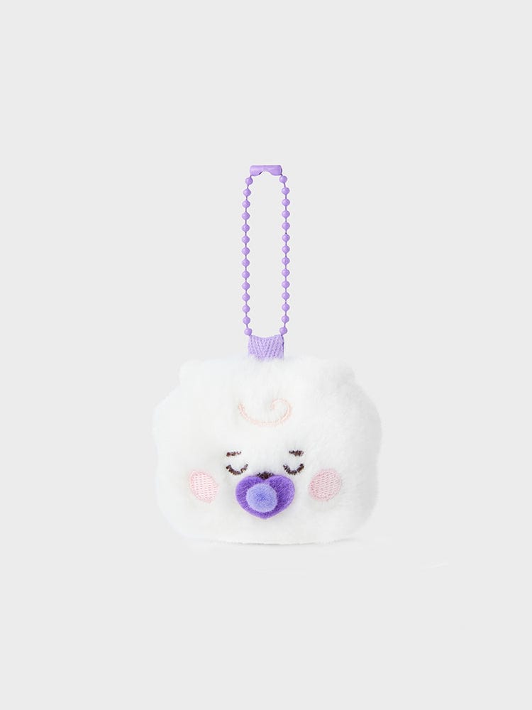 BT21 RJ NEWBORN BABY PLUSH KEYRING, porte-clés peluche RJ alpaga mignon, fond clair, produit officiel LINE FRIENDS.