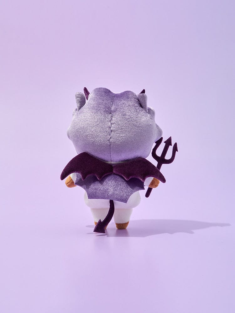 BT21 RJ VILLAIN PLUSH ANGEL & VILLAIN, peluche officielle LINE FRIENDS en alpaga violet sur fond violet