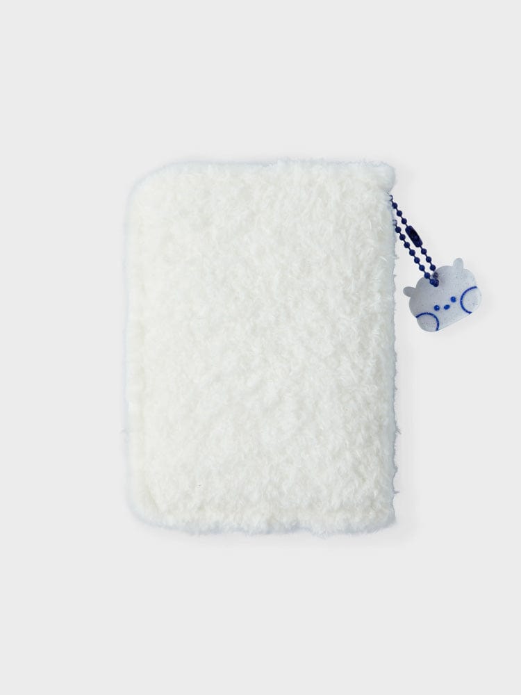 BT21 RJ minini PHOTO BINDER GLITTER EDITION, mini classeur photo glitter avec breloque RJ Jin de BTS, fond clair.