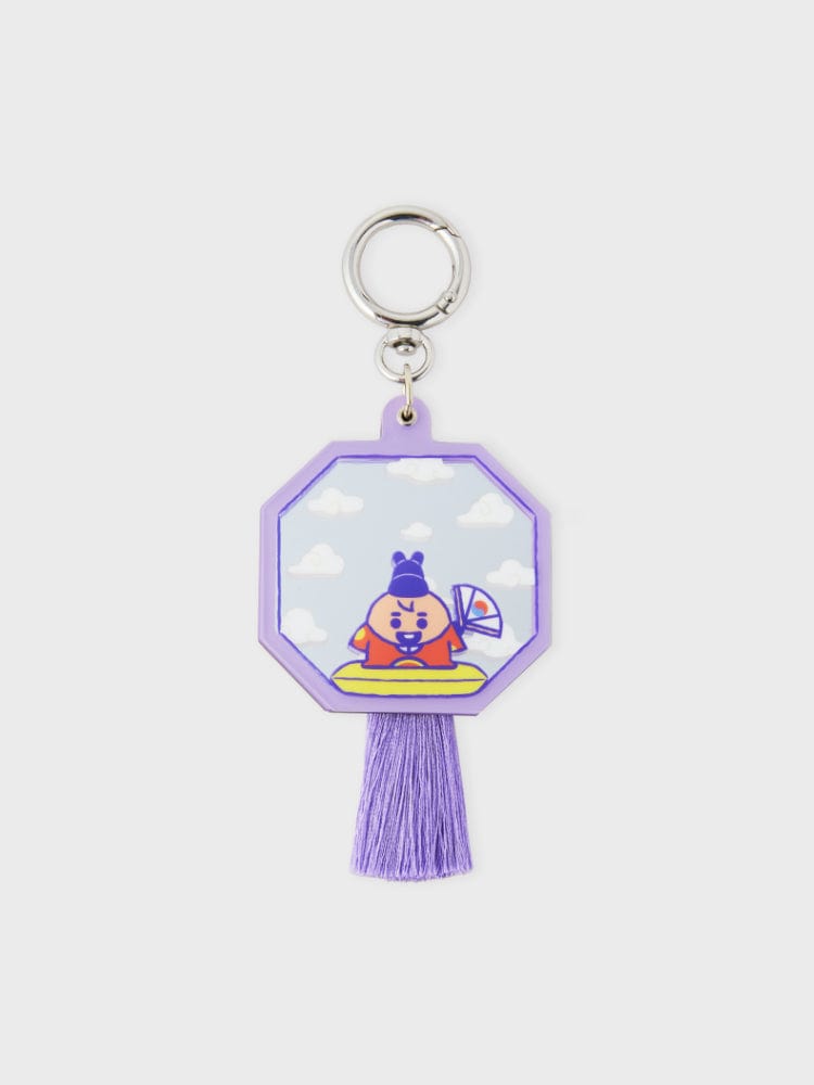 BT21 SHOOKY BABY MIRROR KEYRING K-EDITION ver.2 : porte-clés miroir SHOOKY, breloque mauve, avec pompon, style K-pop LINE FRIENDS.